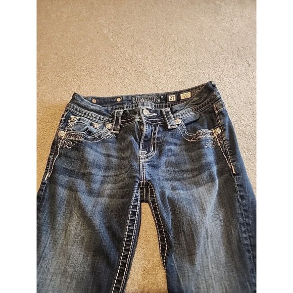 Miss Me Womens Signature Boot Jeans Size 27x31 Western Embellished Heavy Stitch - Picture 6 of 14